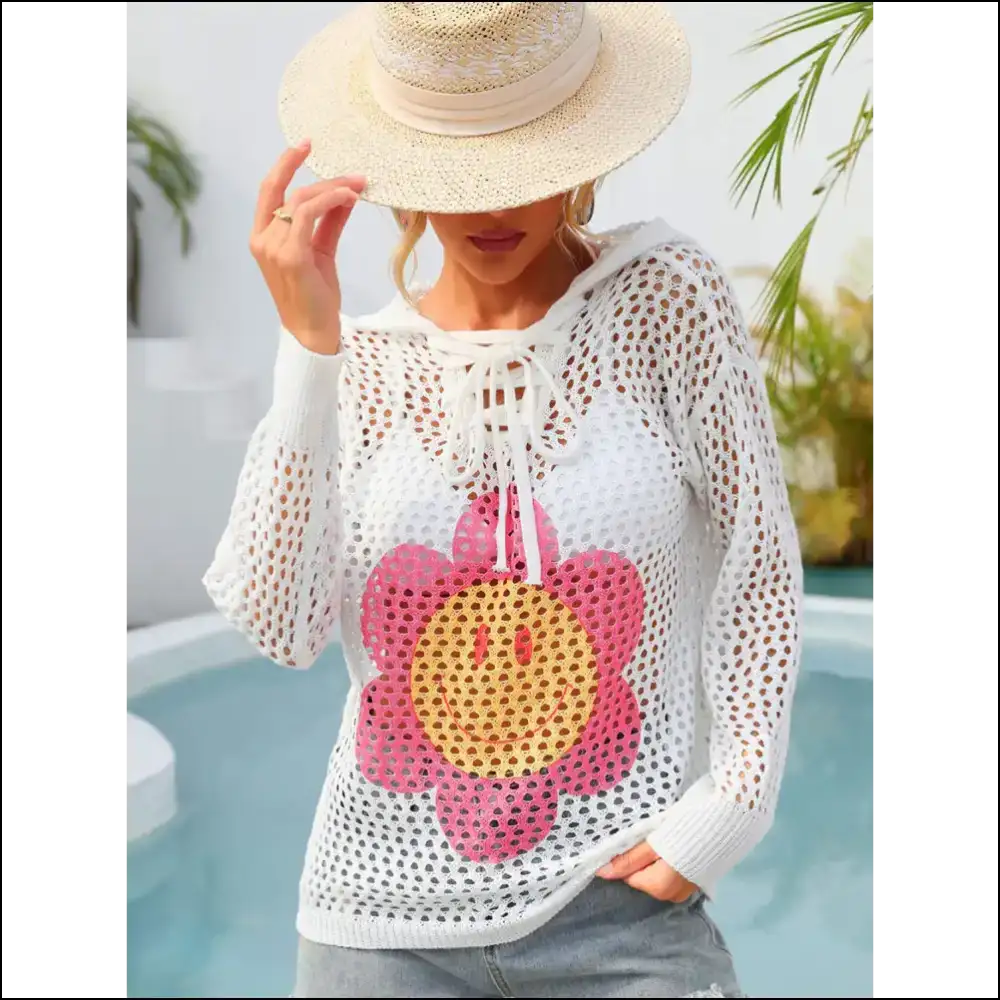 Angel Wings Floral Lace-up Hooded Cover-up - Cover-ups Swimwear on Sale Worldwide Shipping