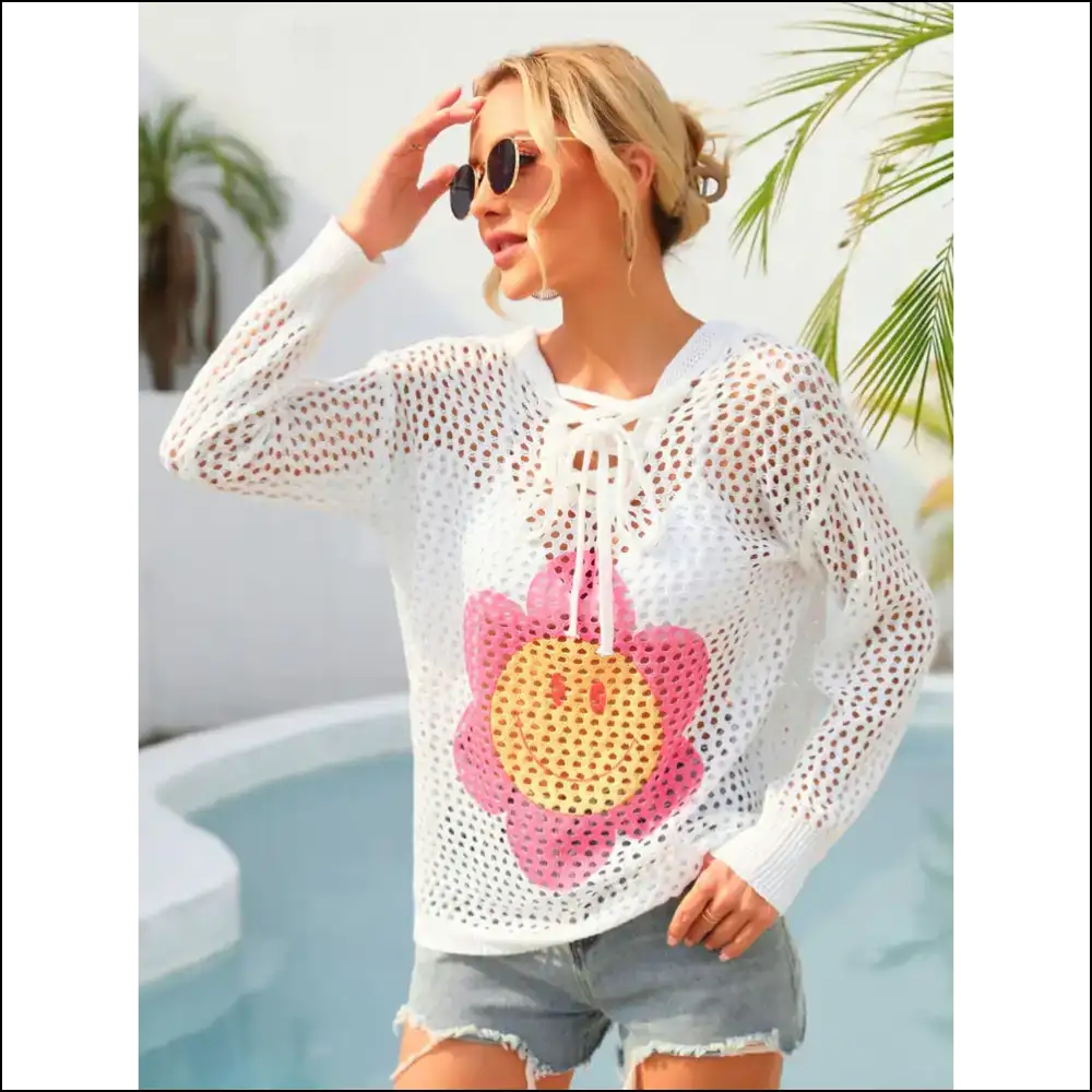Angel Wings Floral Lace-up Hooded Cover-up - Cover-ups Swimwear on Sale Worldwide Shipping
