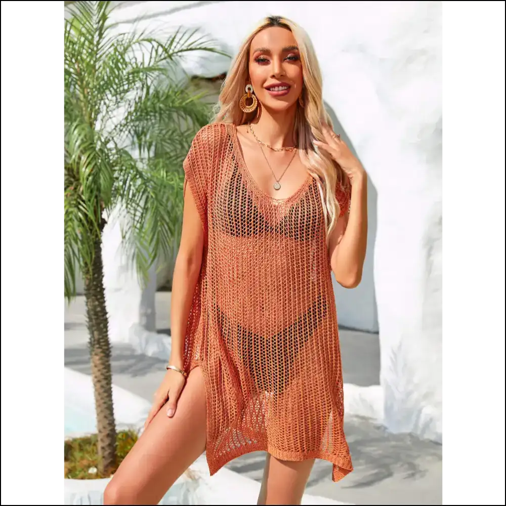 Angel Wings Side Slit Plunge Cover-up - Tangerine / one Size - Cover-ups Swimwear on Sale Worldwide Shipping