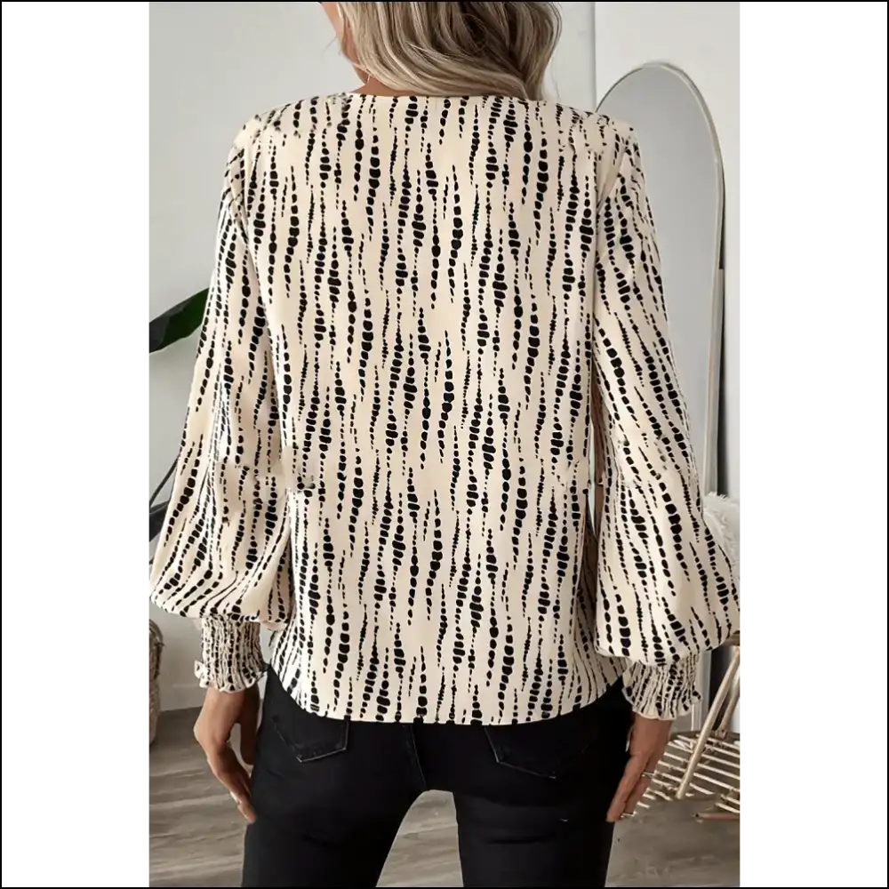 Apricot Abstract Puff Sleeve Blouse: Wearable Art Alert - Blouses on Sale Worldwide Shipping