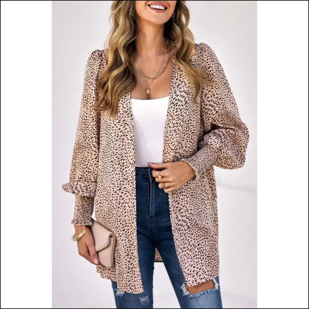 Apricot Leopard Print Cardigan: Unleash your Inner Cat (...always Fabulous!) π - s - Cardigans on Sale Worldwide Shipping