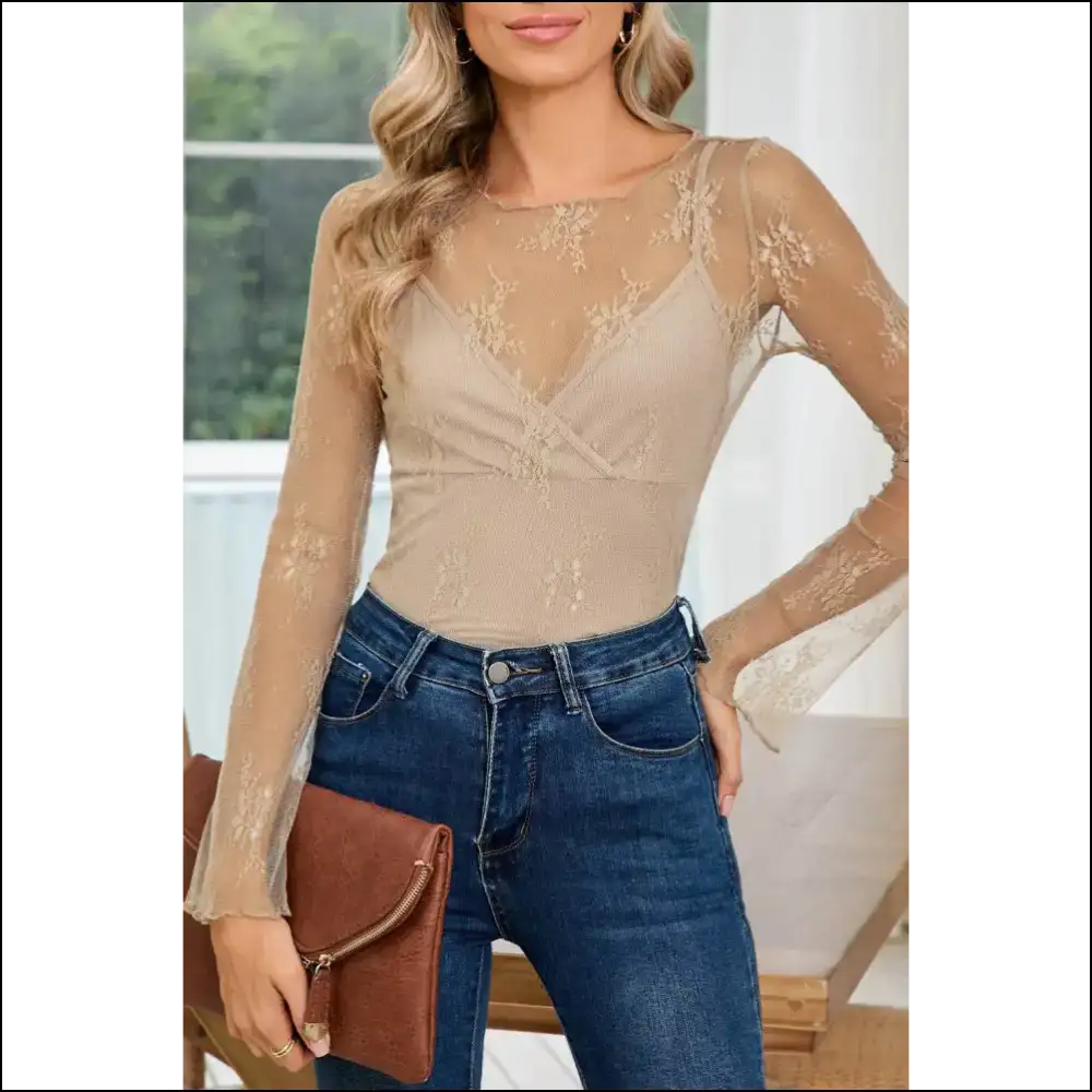 Apricot Mesh Crochet Blouse Unleash your Inner Goddess - s - Blouses on Sale Worldwide Shipping