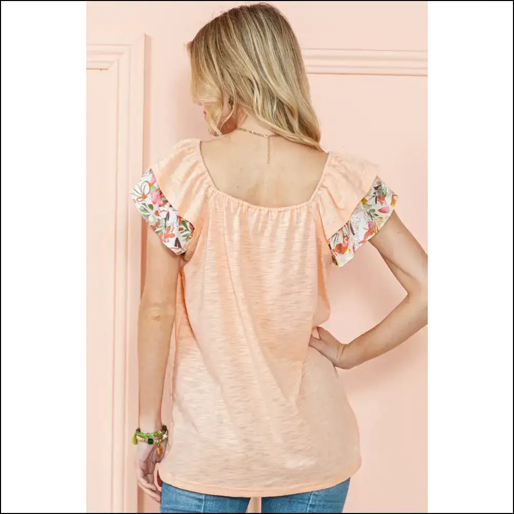 Apricot Pink Floral Ruffle Sleeve Blouse: Goddess! Blouses on Sale Worldwide Shipping