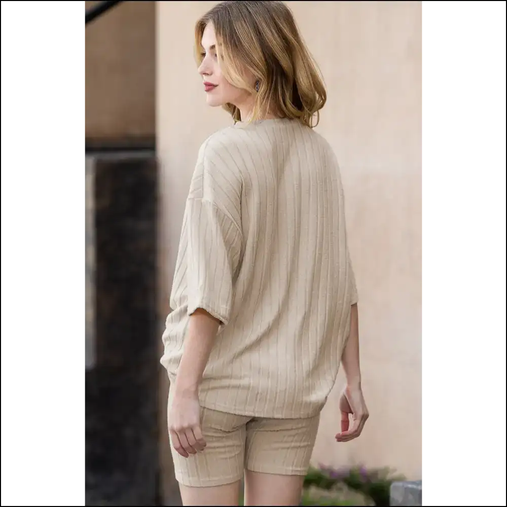 Apricot Ribbed Knit: Lounging Like a Goddess from Needful Things ๐ - Two Piece Shorts Sets on Sale Worldwide Shipping