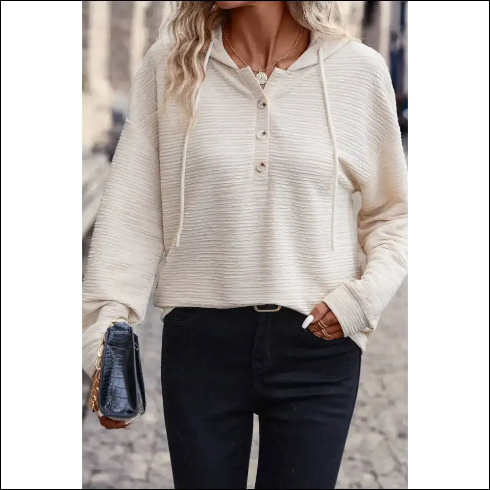 Apricot Textured Henley Hoodie: so Comfy Itβs! π Needful Things - Sweatshirts & Hoodies on Sale Worldwide Shipping