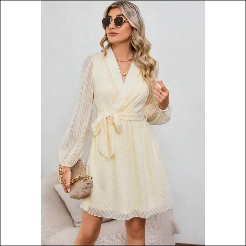 Apricot Textured Wrap Dress: one Shade Away from Nude Panic ๐ - Short Dresses on Sale Worldwide Shipping