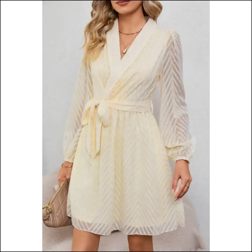 Apricot Textured Wrap Dress: one Shade Away from Nude Panic ๐ - Short Dresses on Sale Worldwide Shipping