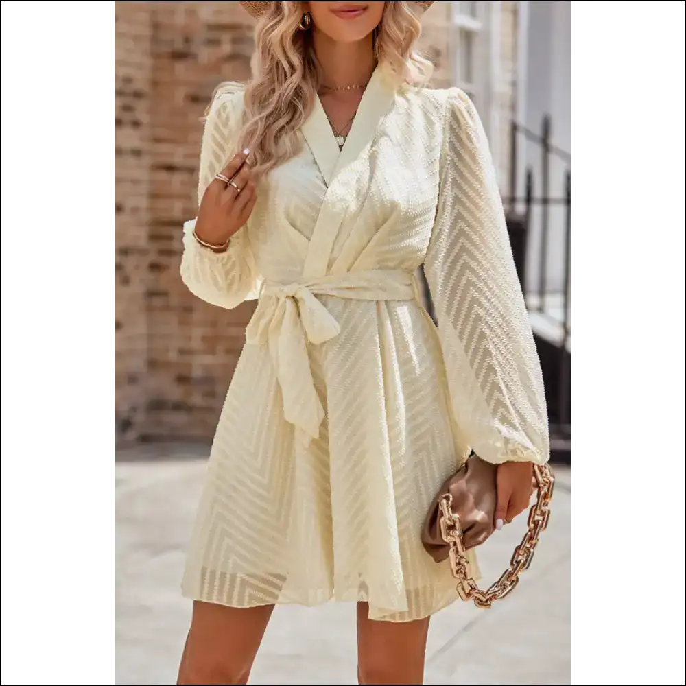 Apricot Textured Wrap Dress: one Shade Away from Nude Panic ๐ - Short Dresses on Sale Worldwide Shipping