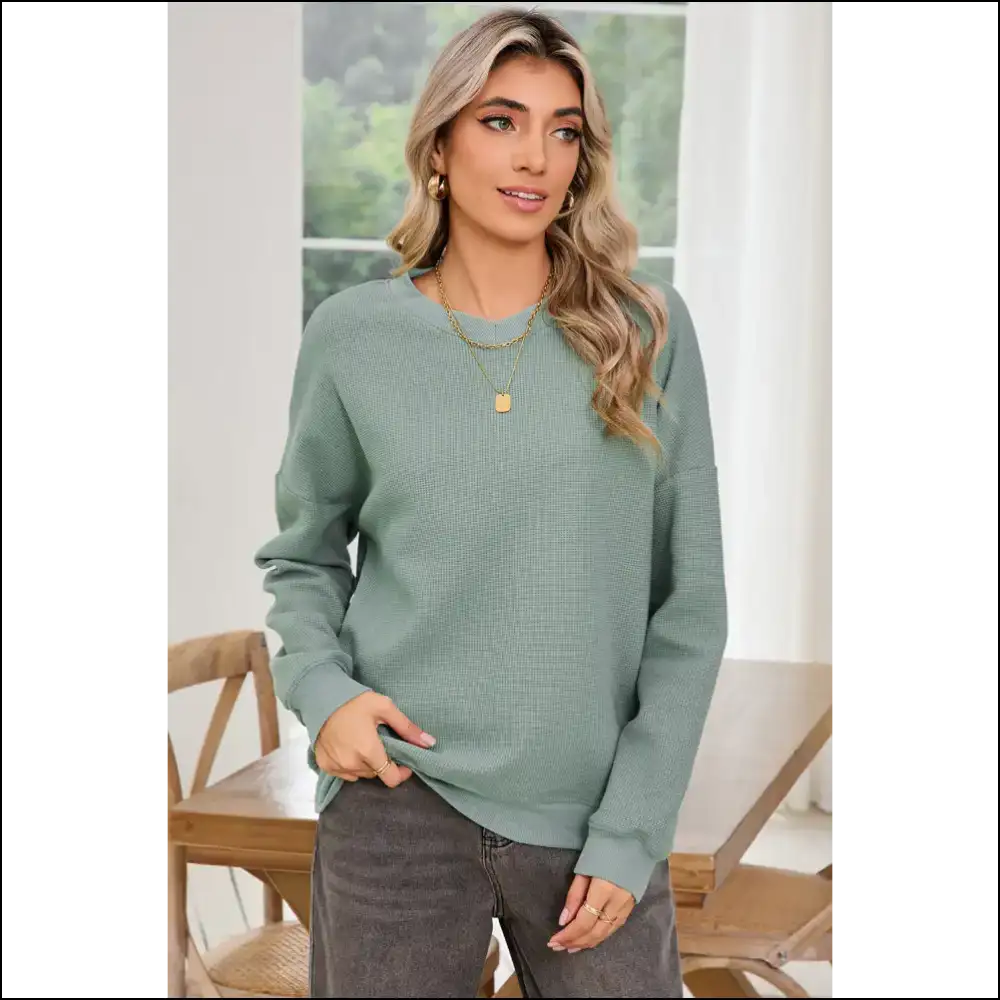 Aqua Wfle Knit: Brunch so Hard 🧇 Needful Things - Long Sleeve Tops Shirts & on Sale Worldwide Shipping