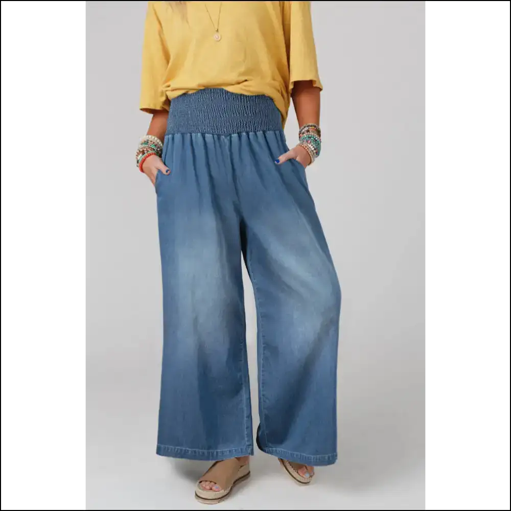 Ashleigh Blue Jeans: Smocked Waist Wide Leg Runway Ready ๐ - Jeans on Sale Worldwide Shipping