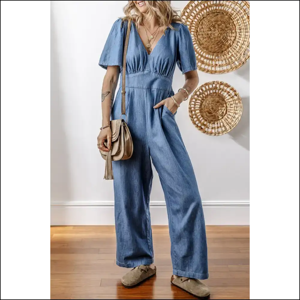 Ashleigh Blue Neck Denim Jumpsuit: one Piece Zero Pants - s - Jumpsuits & Rompers on Sale Worldwide Shipping