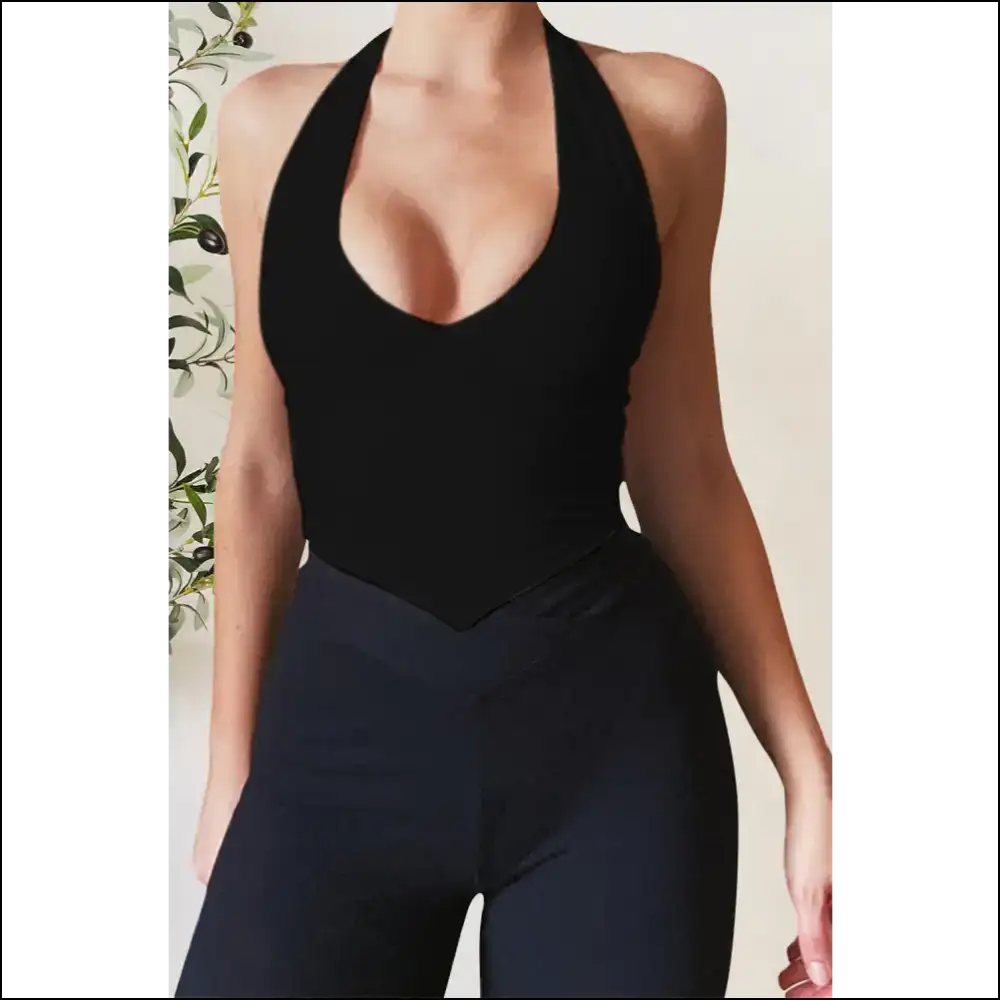 Backless Lace-up Halter Neck Cami - Black / m - Tank Tops on Sale Worldwide Shipping