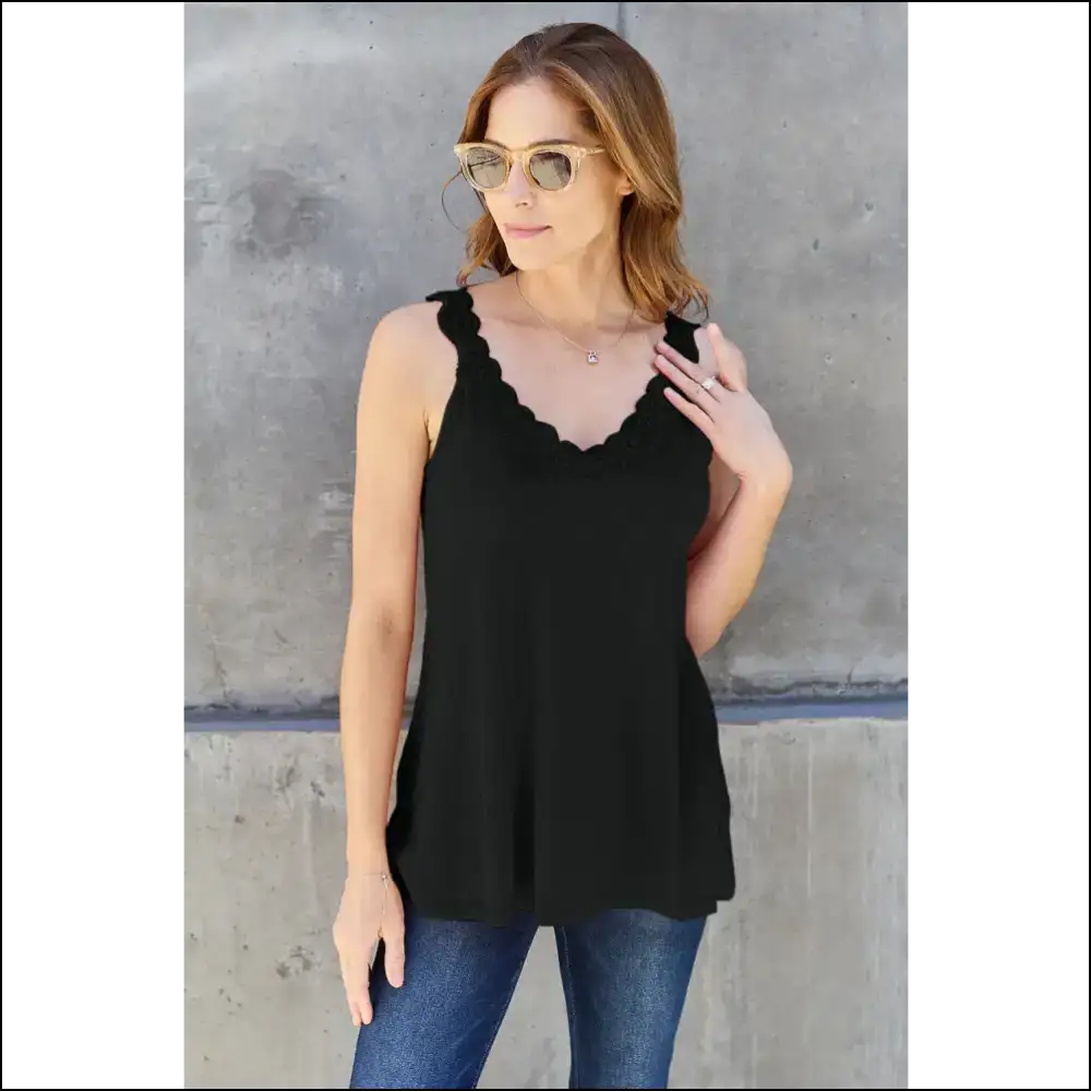 Basic Bae Lace Detail V-neck Cami - Black / Xl - Tank Tops on Sale Worldwide Shipping