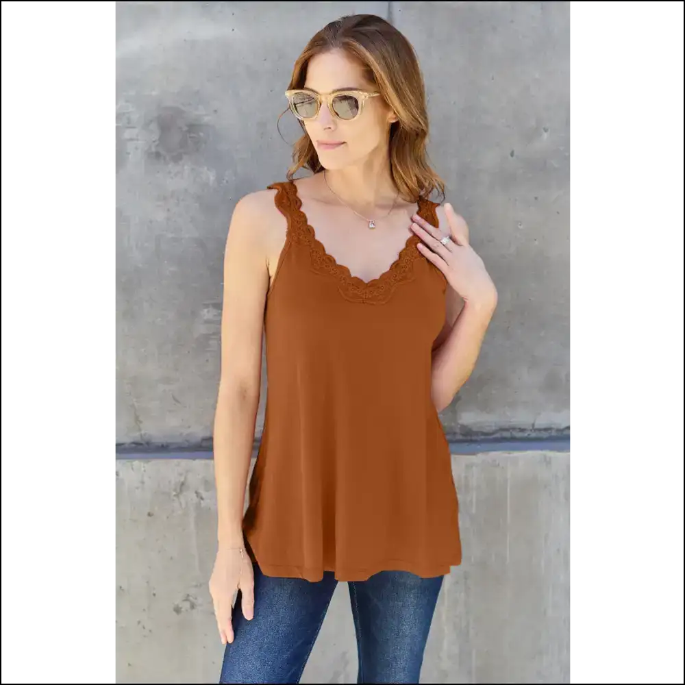 Basic Bae Lace Detail V-neck Cami - Caramel / s - Tank Tops on Sale Worldwide Shipping