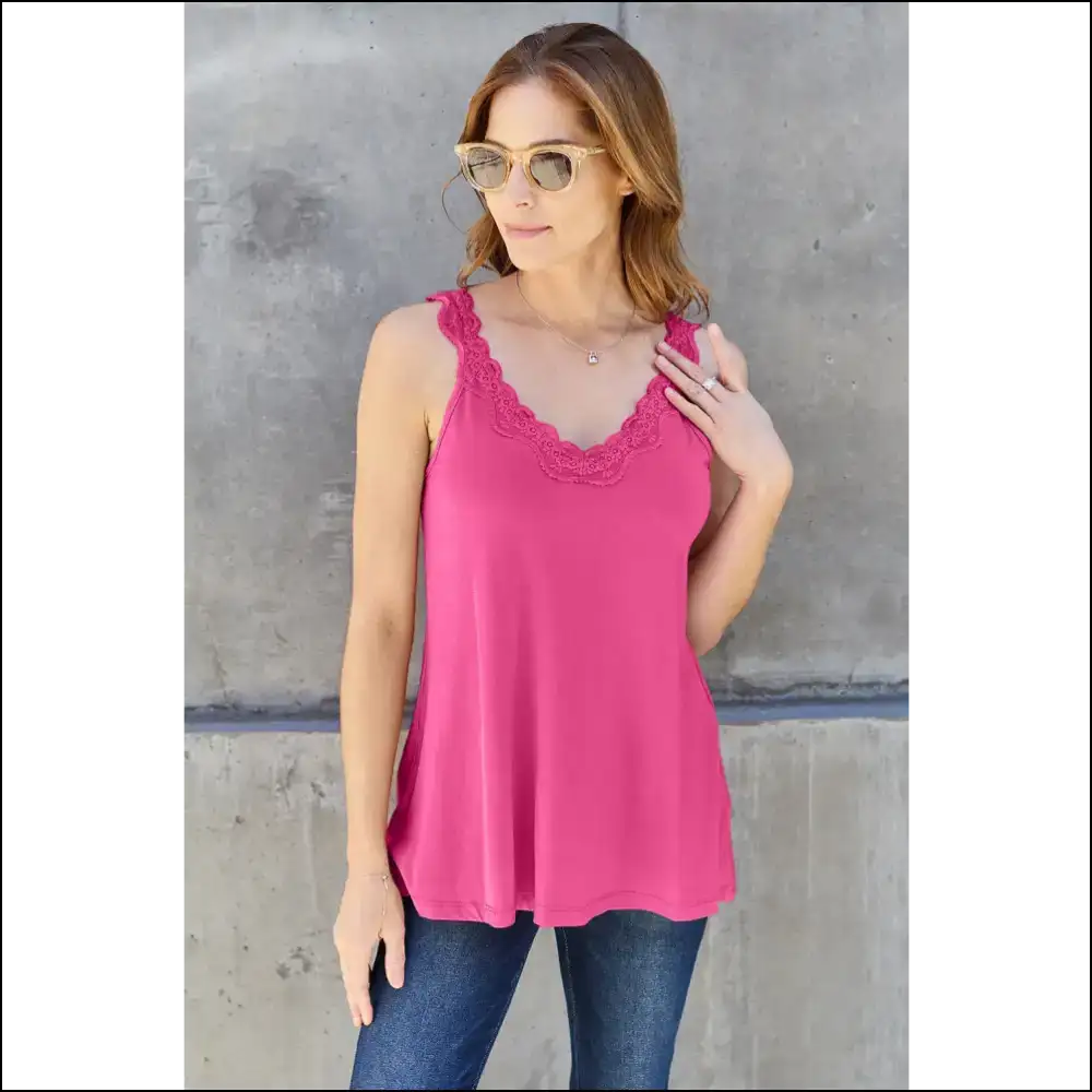 Basic Bae Lace Detail V-neck Cami - Pink / 2xl - Tank Tops on Sale Worldwide Shipping