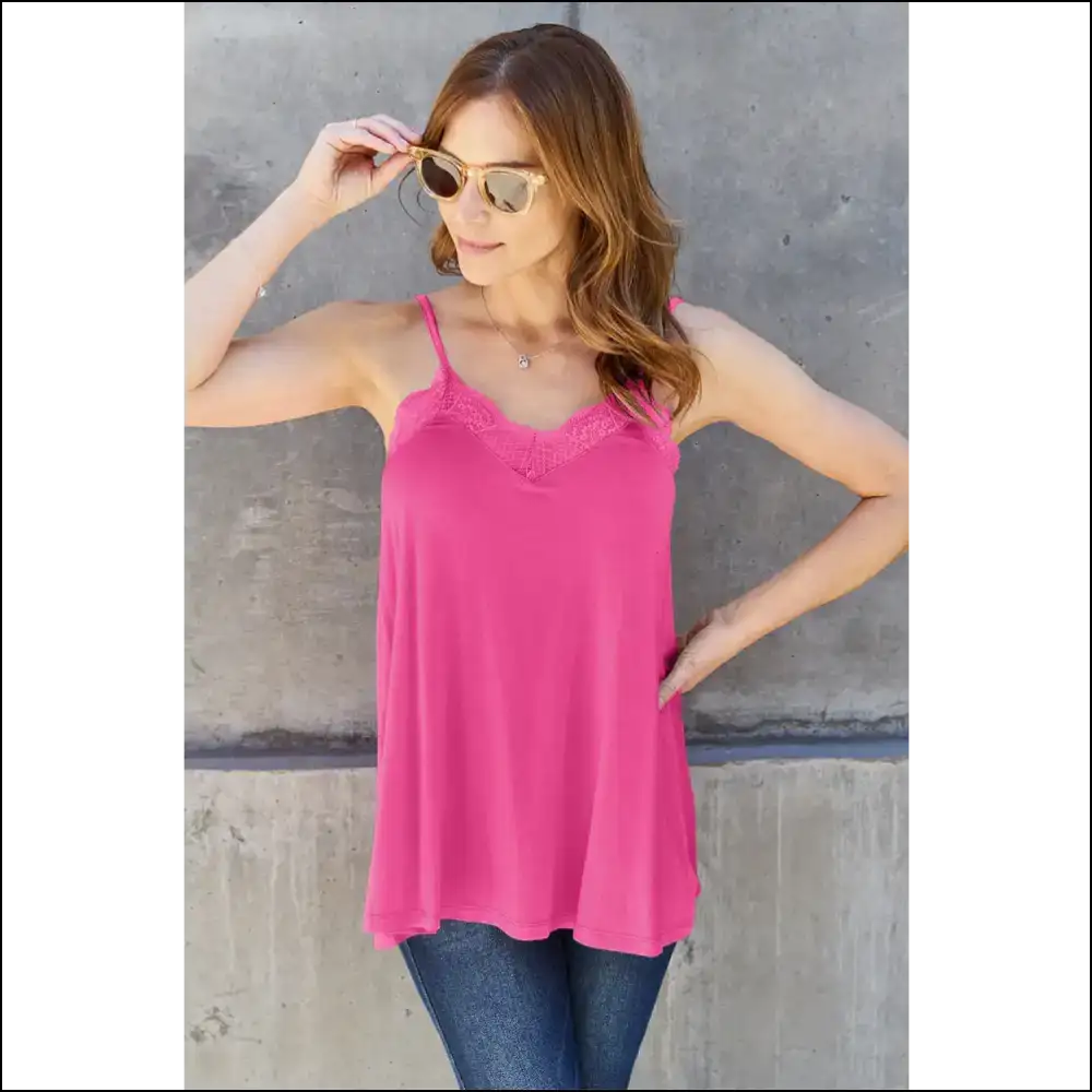 Basic Bae Lace Trim V-neck Cami - Pink / Xl - Tank Tops on Sale Worldwide Shipping