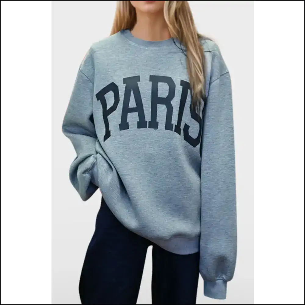 Basic Bae Paris Round Neck Long Sleeve Scuba Sweatshirt - Sweatshirts & Hoodies on Sale Worldwide Shipping