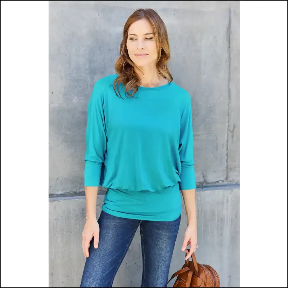 Basic Bae Round Neck Batwing Sleeve Top - Sky Blue / s - Blouses on Sale Worldwide Shipping