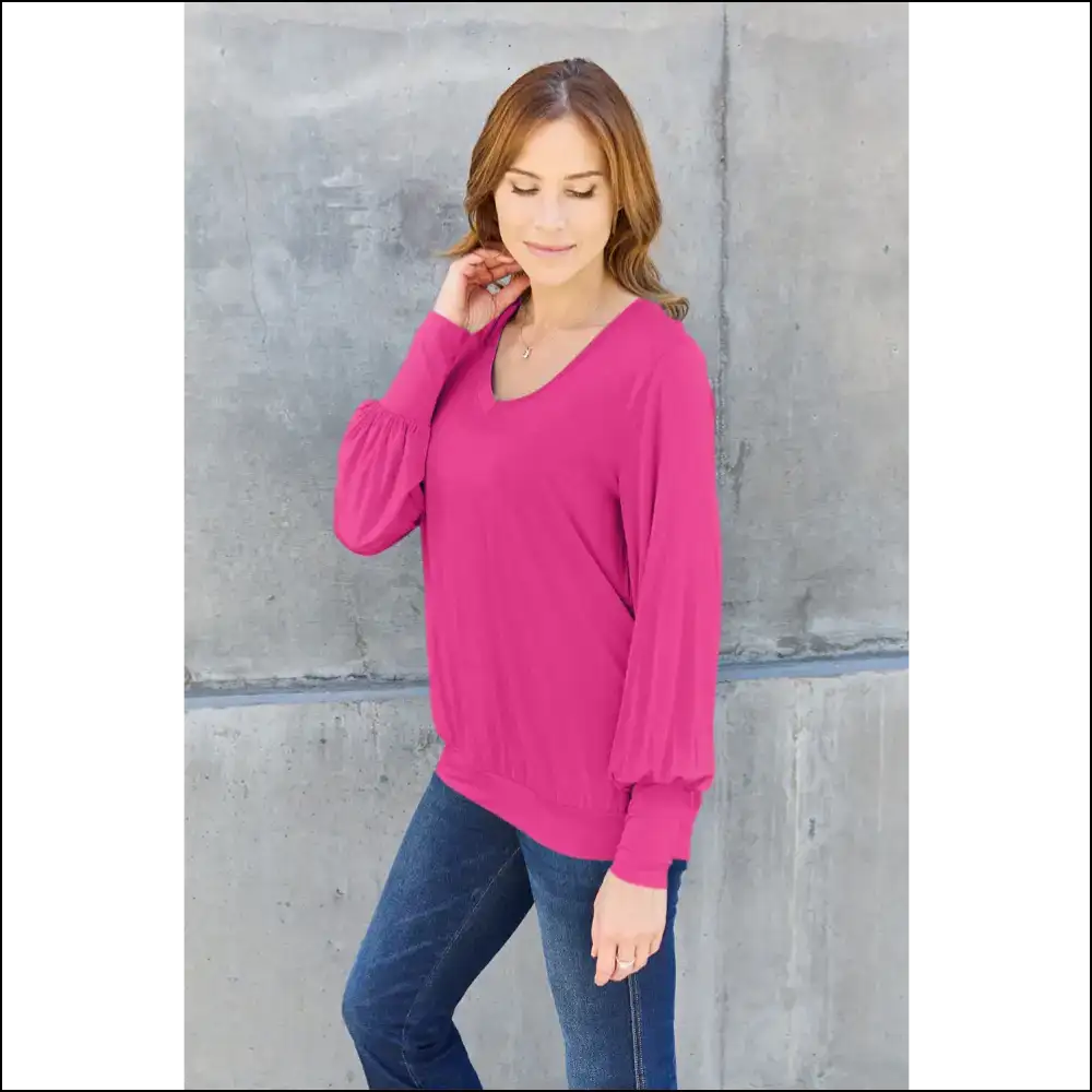 Basic Bae V-neck Lantern Sleeve Top - Full Size - Blouses on Sale Worldwide Shipping
