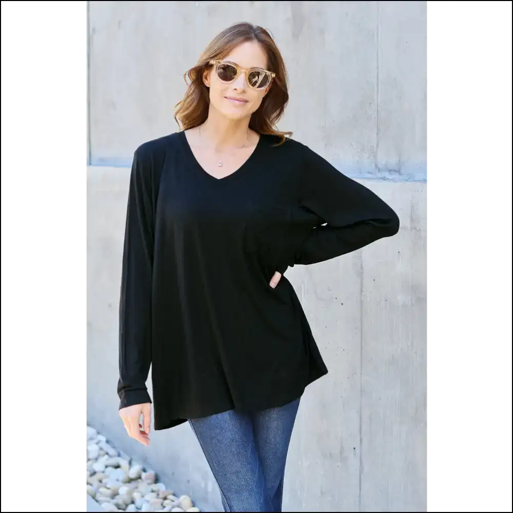 Basic Bae V-neck Long Sleeve Top - your New Go-to - Black / Xl - Blouses on Sale Worldwide Shipping
