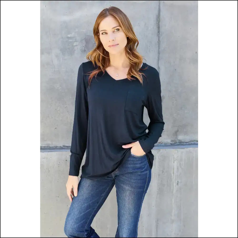 Basic Bae V-neck Long Sleeve Top - your New Go-to - Dark Blue / s - Blouses on Sale Worldwide Shipping