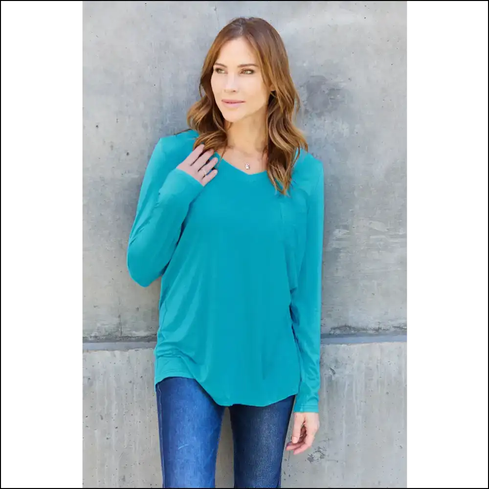 Basic Bae V-neck Long Sleeve Top - your New Go-to - French Blue / m - Blouses on Sale Worldwide Shipping
