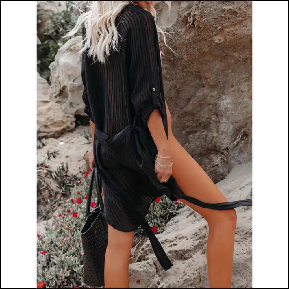 Beach Please: Flaunt it in our Chic Roll-tab Sleeve Cover-up! πβ¨ - Cover-ups Swimwear on Sale Worldwide Shipping