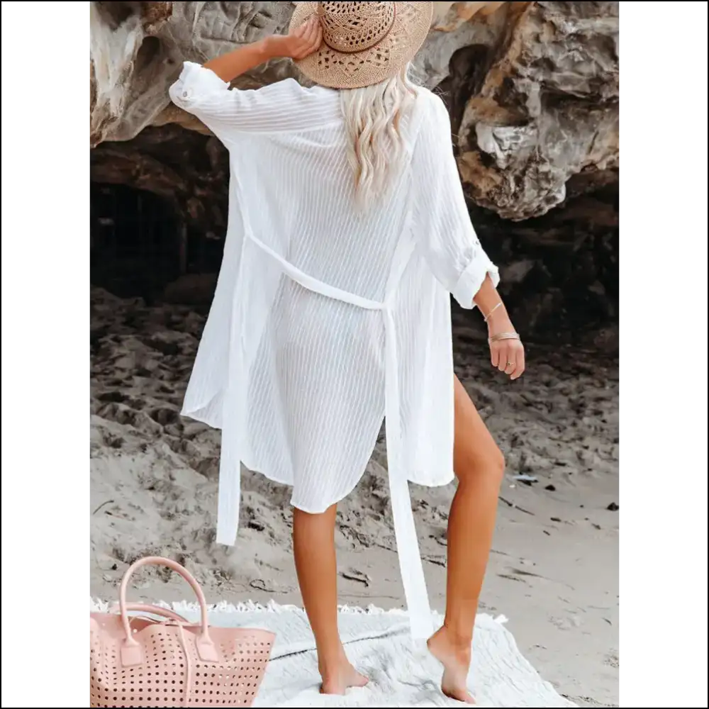 Beach Please: Flaunt it in our Chic Roll-tab Sleeve Cover-up! πβ¨ - Cover-ups Swimwear on Sale Worldwide Shipping