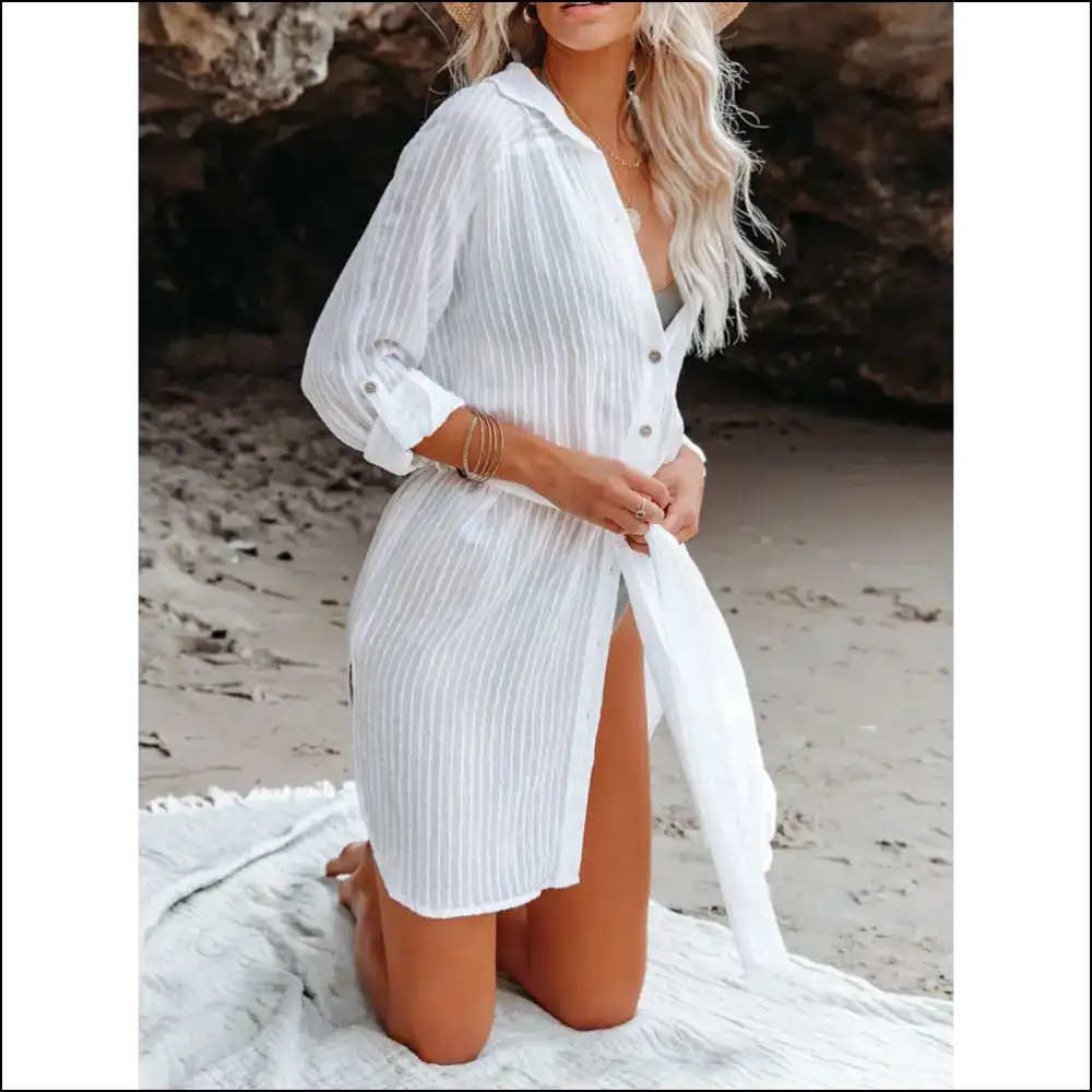 Beach Please: Flaunt it in our Chic Roll-tab Sleeve Cover-up! πβ¨ - Cover-ups Swimwear on Sale Worldwide Shipping