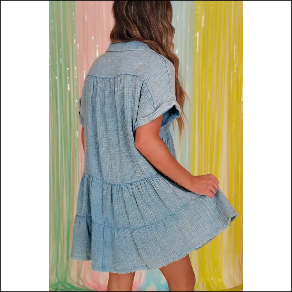 Beau Blue Crinkle Split Neck Dress: Dress Slay Harder π Needful Things - Short Dresses on Sale Worldwide Shipping