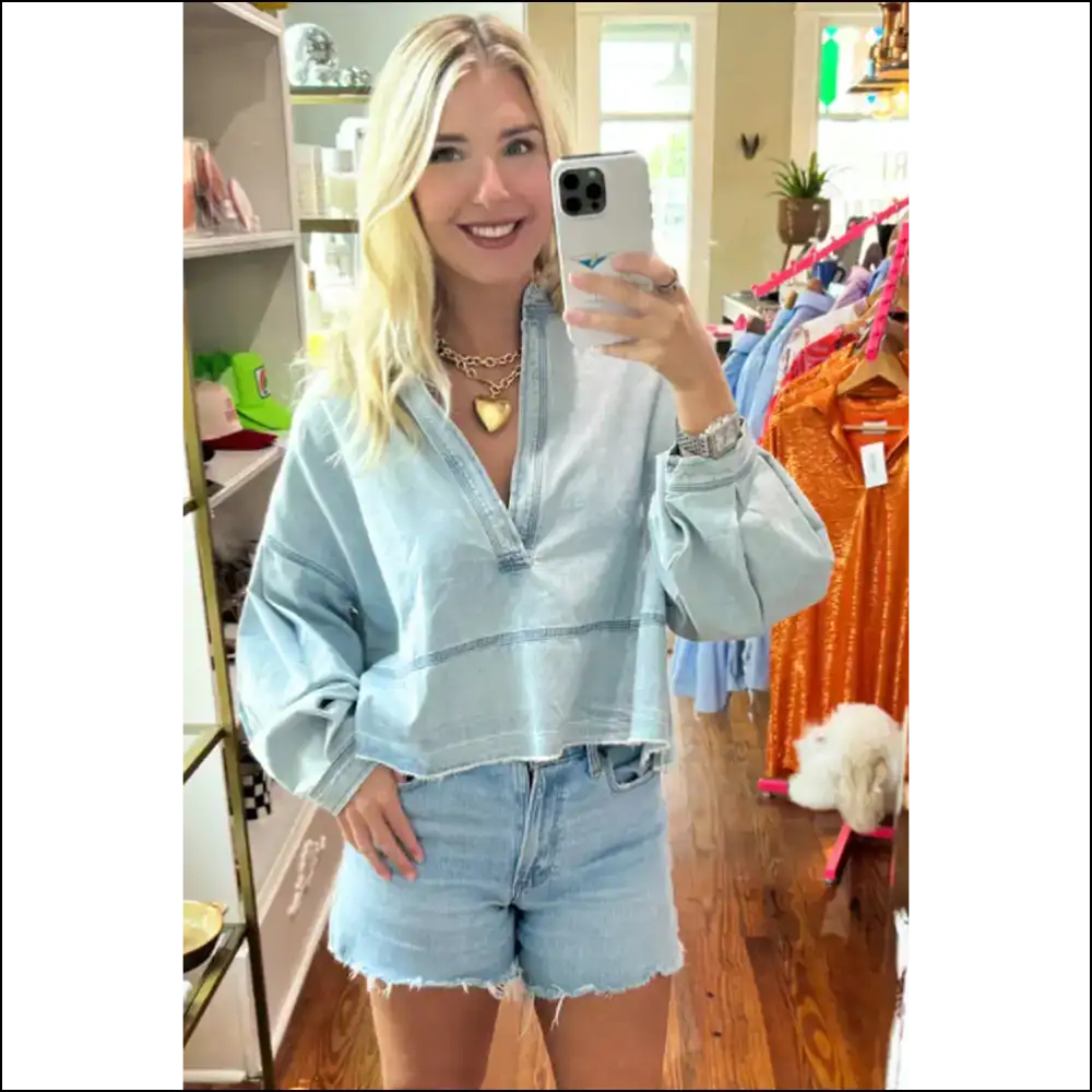 Beau Blue Denim Blouse: Dressed to Distressed! 💙 Needful Things - Blouses on Sale Worldwide Shipping