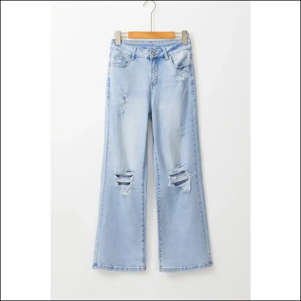 Beau Blue Distressed Flare Jeans: Feeling Good in Needful Things.ππ₯ Light Wash - Jeans on Sale Worldwide Shipping
