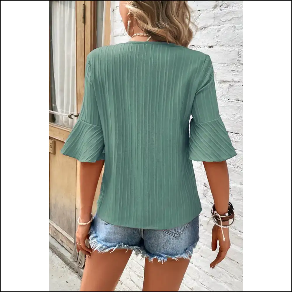 Beau Blue Ruffled Blouse to Cause Double Takes - Blouses on Sale Worldwide Shipping