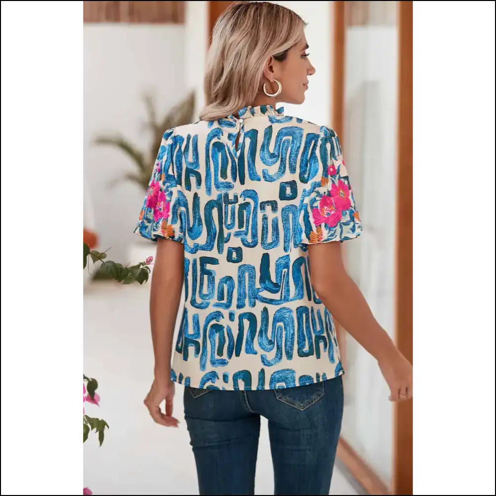 Beige Abstract Floral Puff: so Chic It’s Practically Beige-ic! 🌼 Needful Things - Blackish Green / s - Blouses on Sale Worldwide Shipping