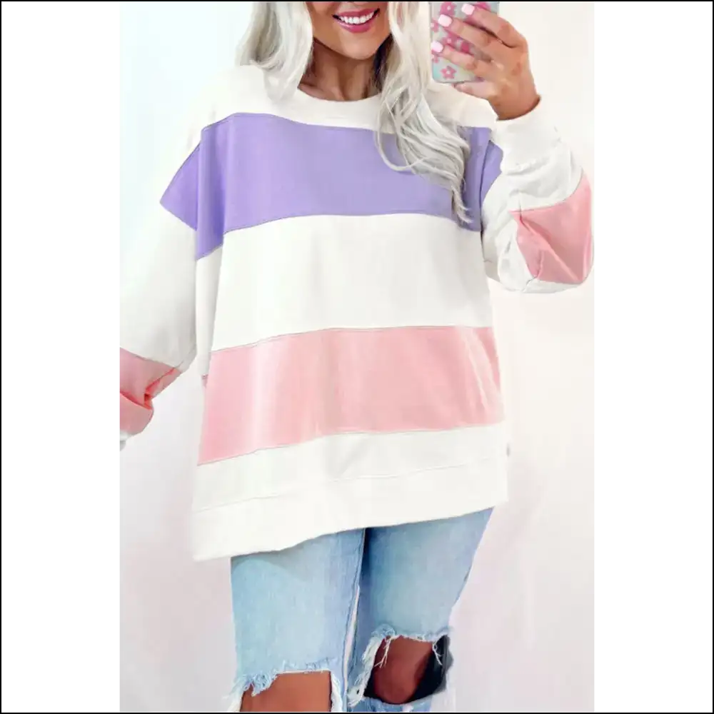 Beige Colorblock Chic Sweatshirt: Needful Things Edition 💀 - s - Sweatshirts & Hoodies on Sale Worldwide Shipping