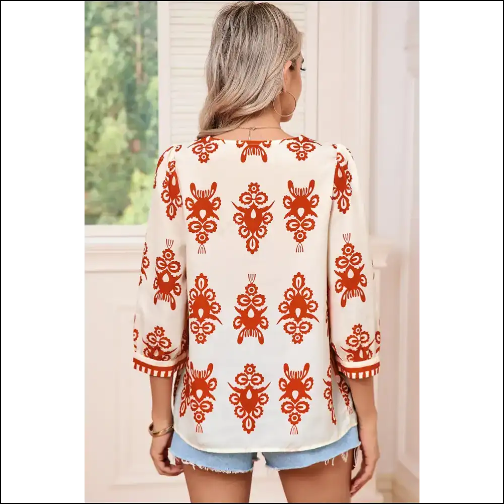 Beige Ethnic Abstract Blouse Queen Vibes Only - Blouses on Sale Worldwide Shipping