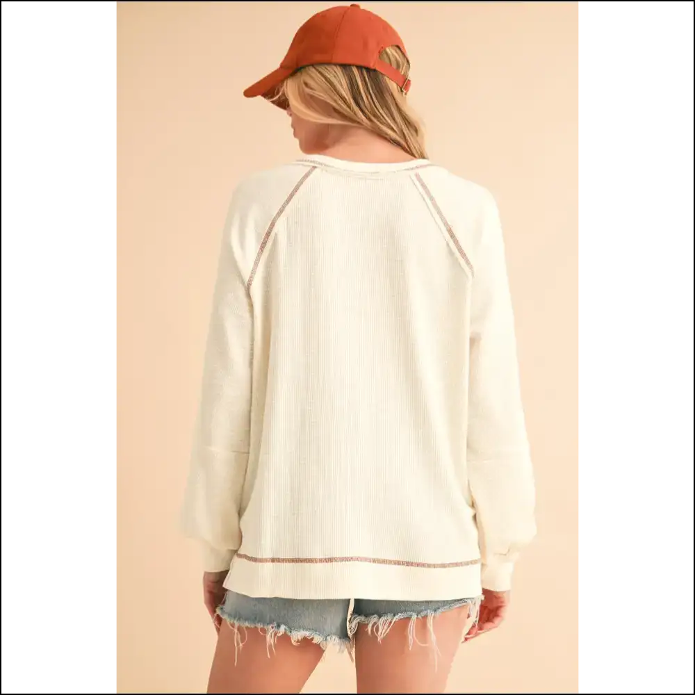 Beige Exposed Seam Top: Effortlessly Chic ☕ Needful Things - Long Sleeve Tops Shirts & on Sale Worldwide Shipping