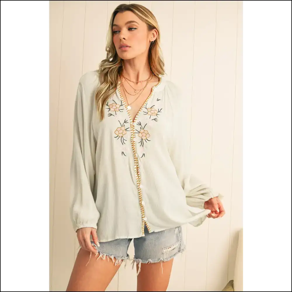Beige Floral Puff Sleeve Blouse: Ditch the Drama Keep Sleeves ๐ผ Needful Things - Blouses on Sale Worldwide Shipping