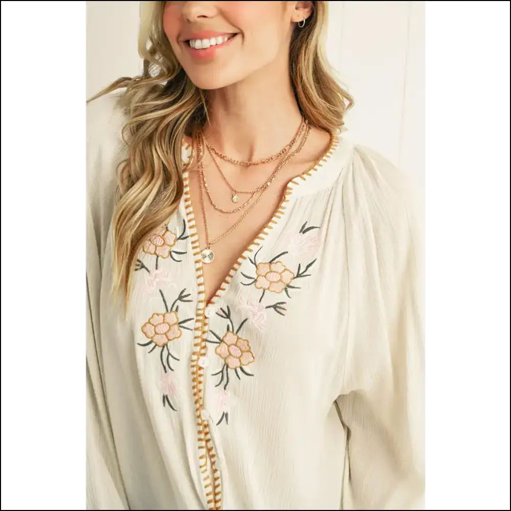 Beige Floral Puff Sleeve Blouse: Ditch the Drama Keep Sleeves ๐ผ Needful Things - Blouses on Sale Worldwide Shipping
