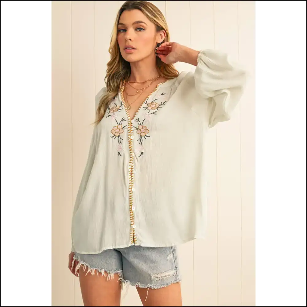 Beige Floral Puff Sleeve Blouse: Ditch the Drama Keep Sleeves ๐ผ Needful Things - Blouses on Sale Worldwide Shipping