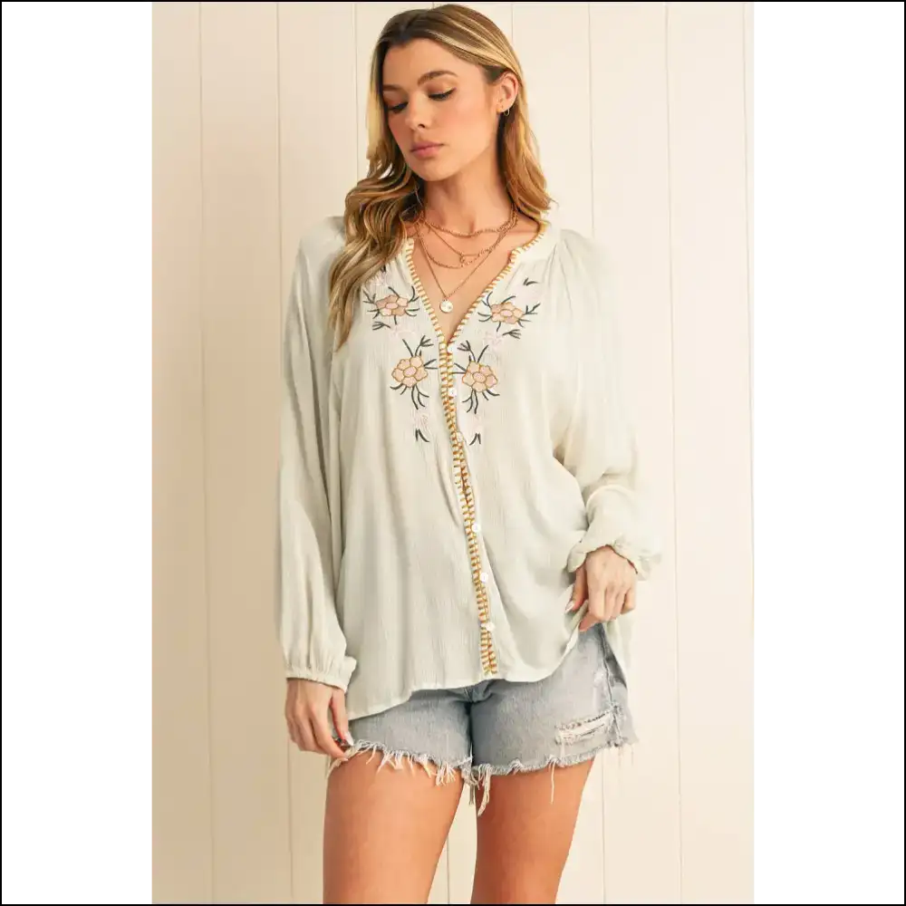 Beige Floral Puff Sleeve Blouse: Ditch the Drama Keep Sleeves ๐ผ Needful Things - Blouses on Sale Worldwide Shipping