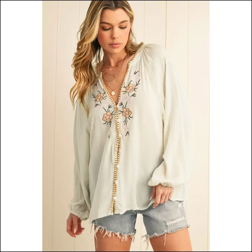 Beige Floral Puff Sleeve Blouse: Ditch the Drama Keep Sleeves ๐ผ Needful Things - Blouses on Sale Worldwide Shipping