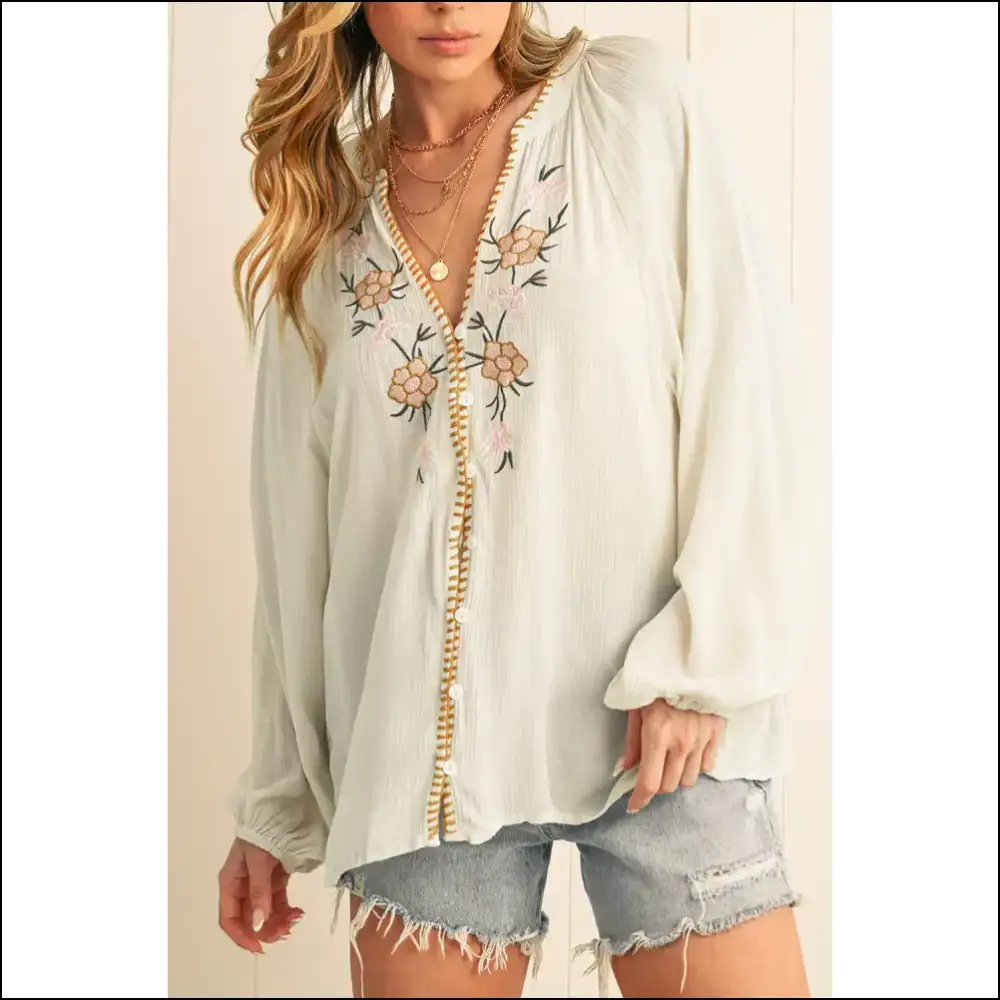 Beige Floral Puff Sleeve Blouse: Ditch the Drama Keep Sleeves ๐ผ Needful Things - s - Blouses on Sale Worldwide Shipping