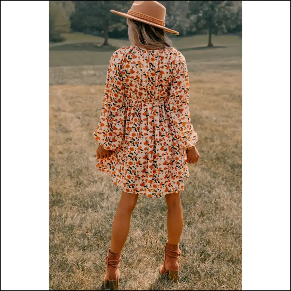 Beige Floral Smocked Dress: Twirl Into Trouble with Needful Things π - Short Dresses on Sale Worldwide Shipping