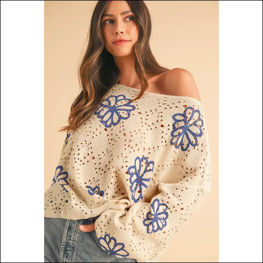 Beige Flower Print Sweater: so Cute it Hurts ๐ผ Needful Things - Knit Tops on Sale Worldwide Shipping