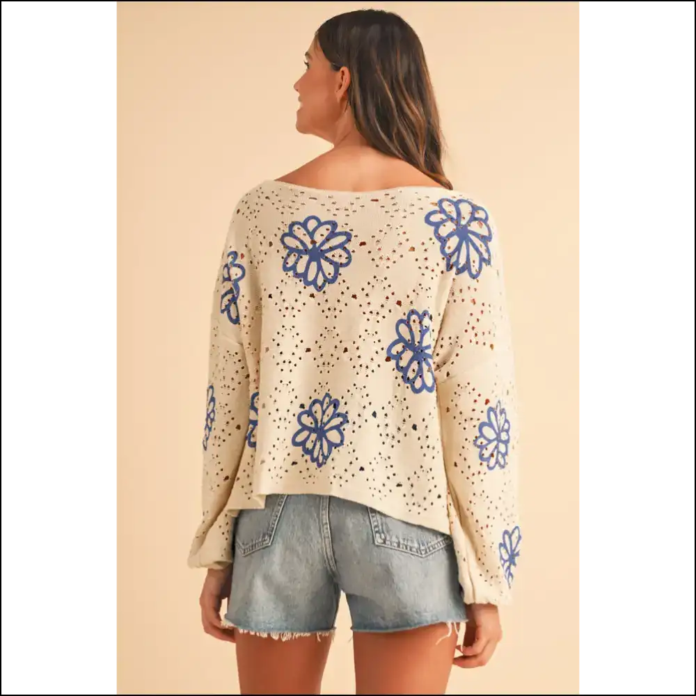 Beige Flower Print Sweater: so Cute it Hurts ๐ผ Needful Things - Knit Tops on Sale Worldwide Shipping