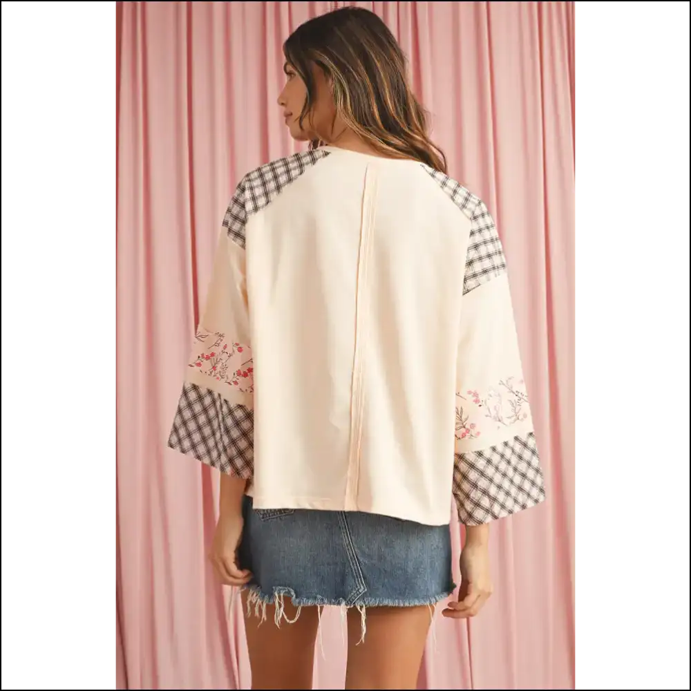 Beige Plaid Floral Heart Long Sleeve: Huggable Horror from Needful Things π - Sleeve Tops Shirts & on Sale Worldwide Shipping