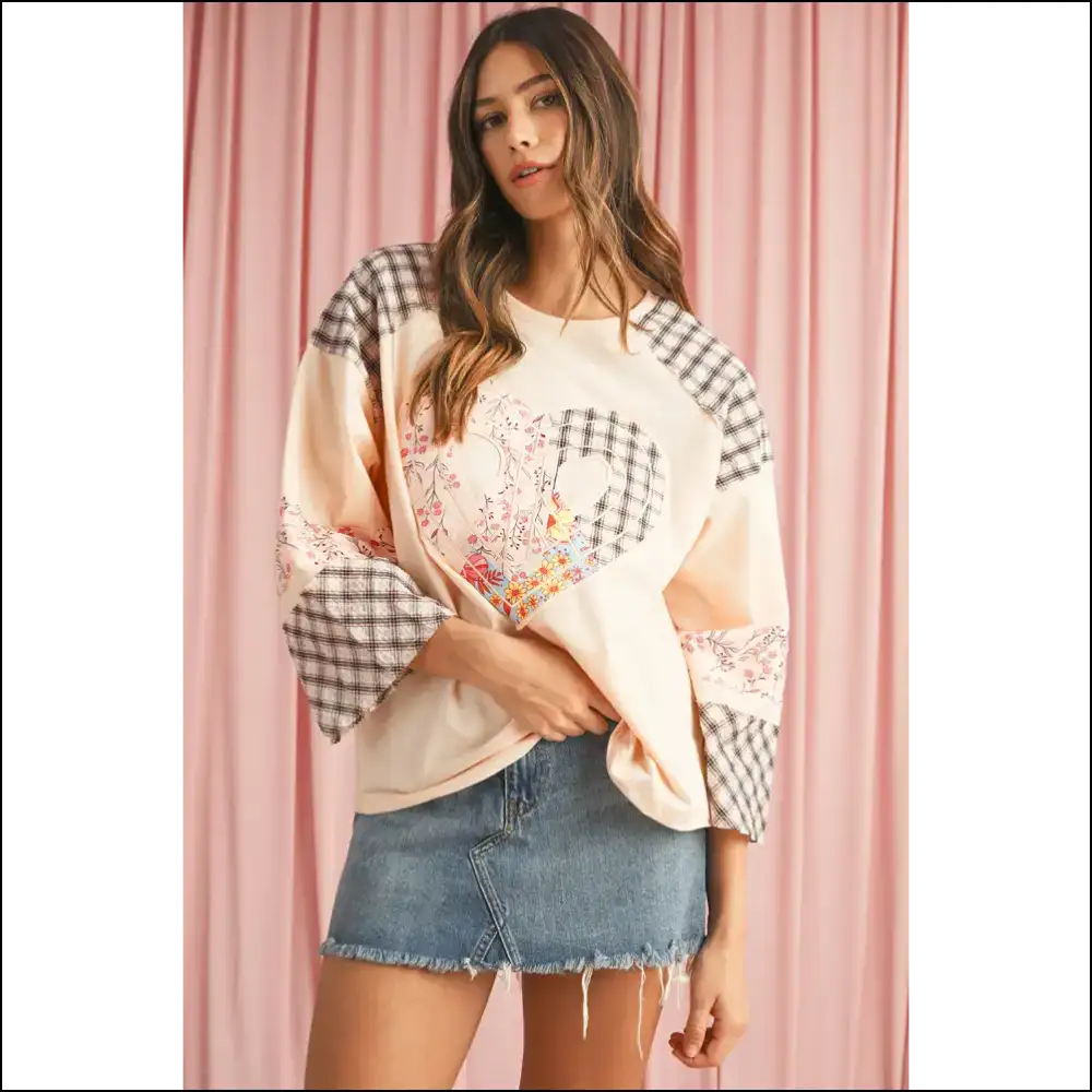Beige Plaid Floral Heart Long Sleeve: Huggable Horror from Needful Things π - Aruba Blue / s - Sleeve Tops Shirts & on Sale Worldwide