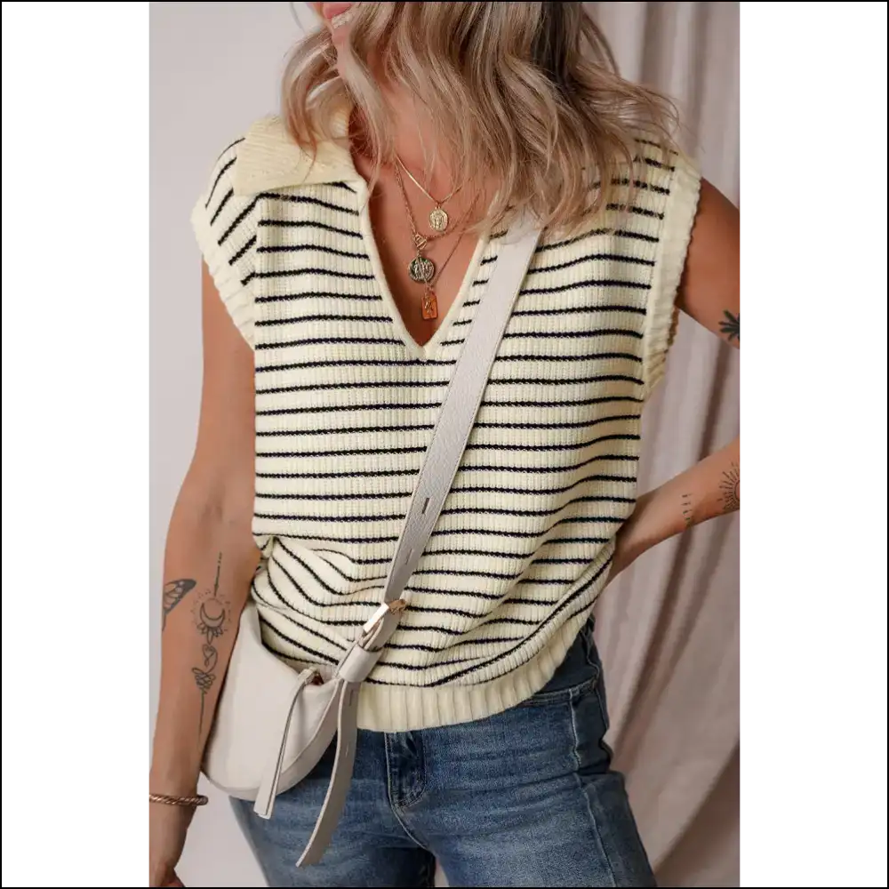 Beige Stripe Knit Top: so Comfy Youll Scream (with Joy) Needful Things! 🤪 - s - Tops on Sale Worldwide Shipping