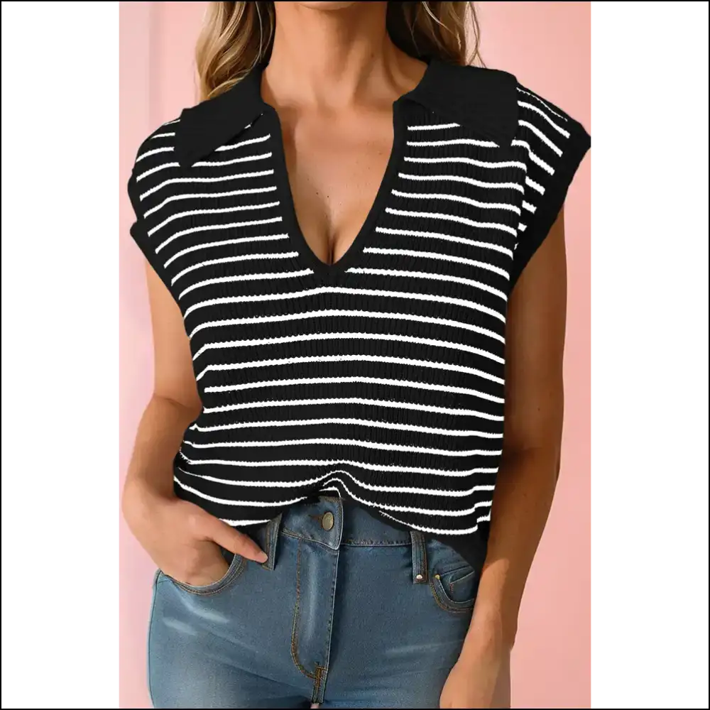 Beige Stripe Knit Top: so Comfy Youll Scream (with Joy) Needful Things! 🤪 - Black / s - Tops on Sale Worldwide Shipping